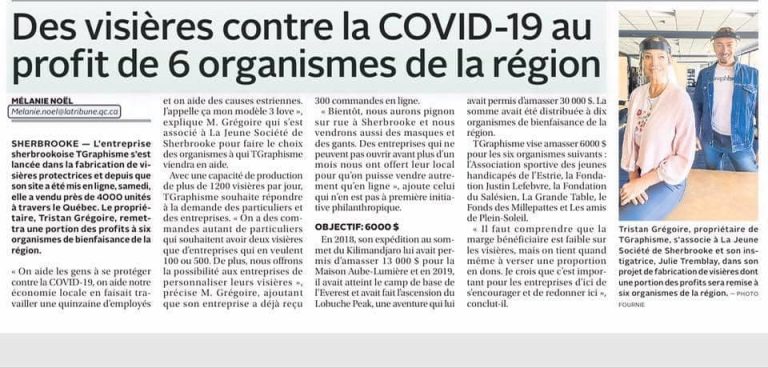 Vente de visières au profit de la fondation